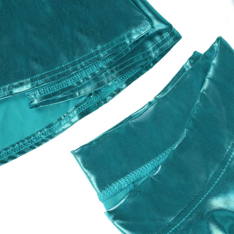 HDE Women's Solid Color Metallic Flared Pleated Club Skater Skirt Teal - S - Image 5